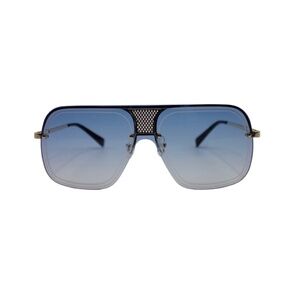 Oversized Blue Square Sunglasses with gold accents